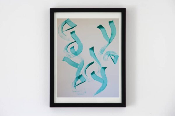 toile contemporaine calligraphie turquoise TC14_1