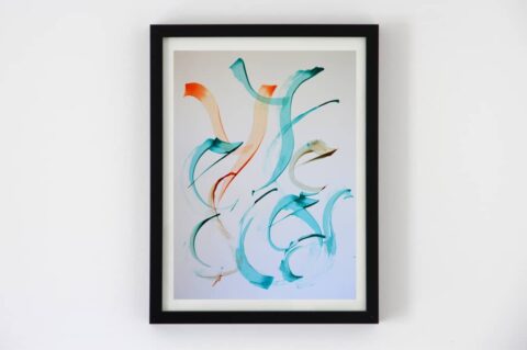contemporary art calligraphy blue and orange TC15_1